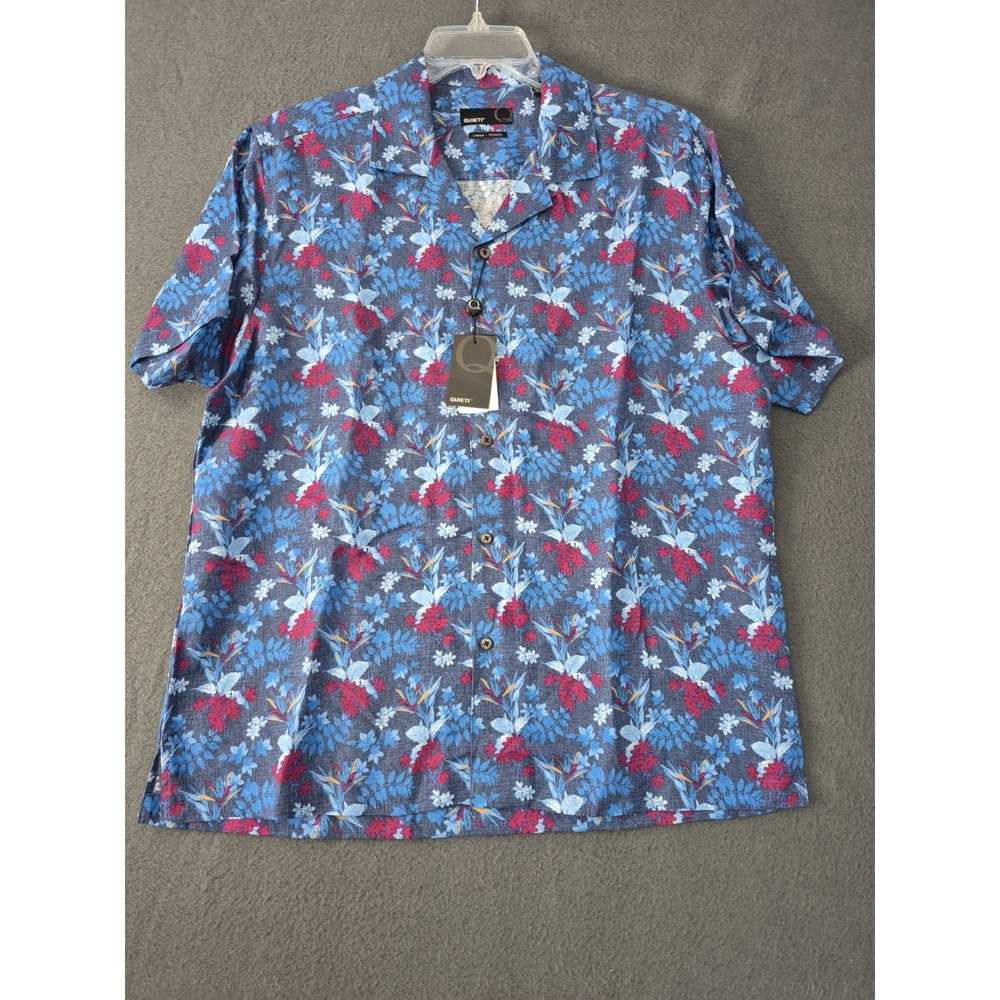Quieti Mens Linen Tencel Camp Collar Floral Tropical Shirt Size L Blue NWT $110 - Picture 3 of 12